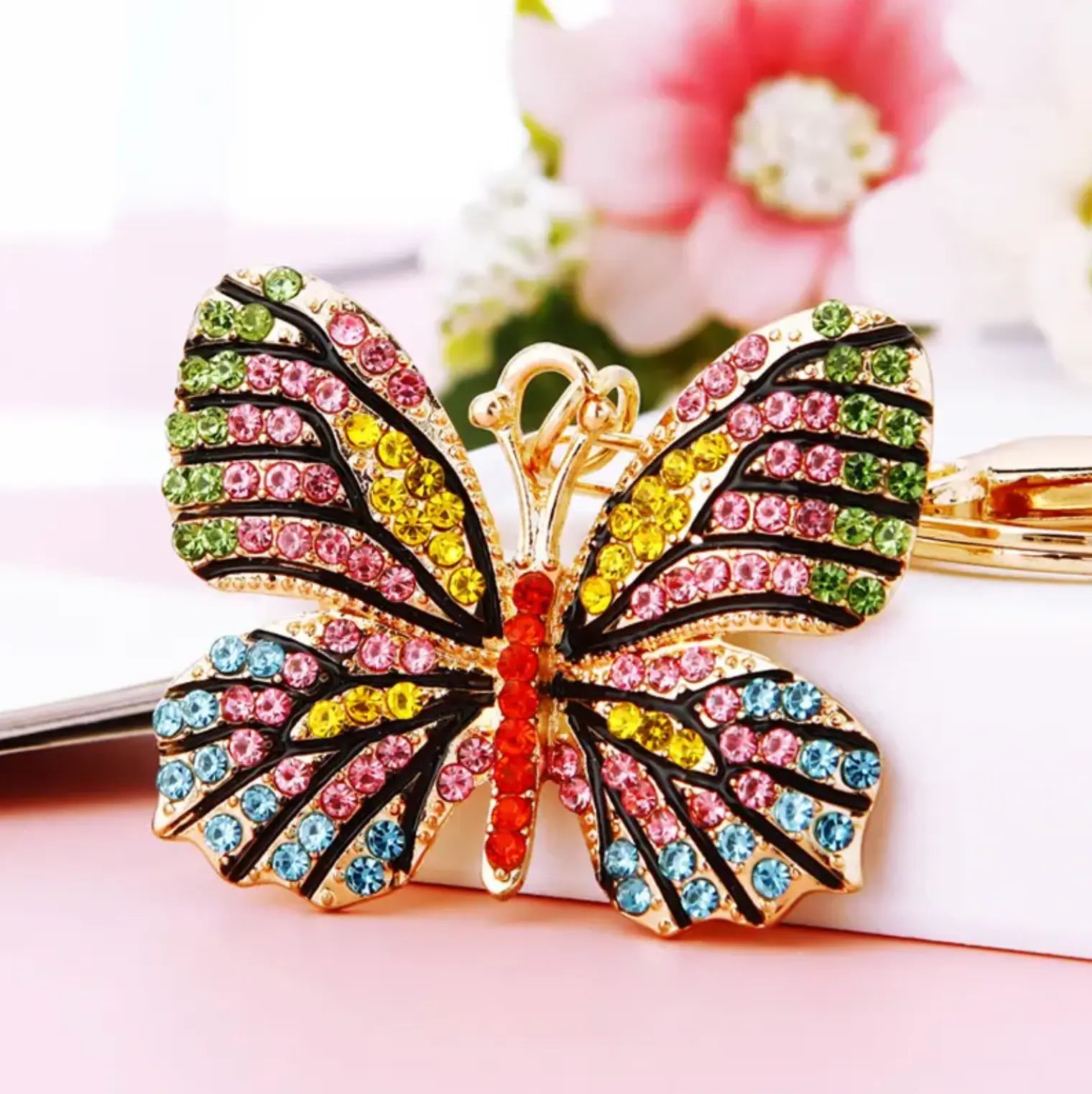 Cute Butterfly Keychain Sparkling Rhinestone Crystal And Charm Pendant