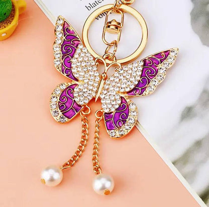 Cute Butterfly Keychain Sparkling Rhinestone Crystal And Charm Pendant