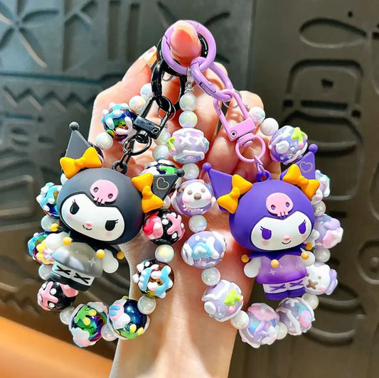 Cute Cartoon Acrylic Anime Keychain Bag Pendant with Bead Wristlet