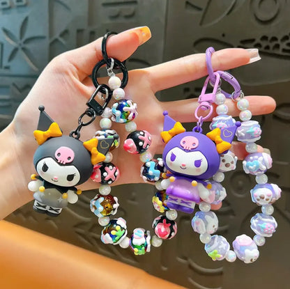 Cute Cartoon Acrylic Anime Keychain Bag Pendant with Bead Wristlet