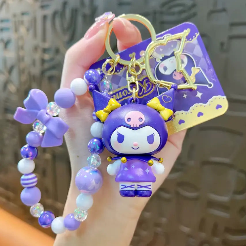 Cute Cartoon Acrylic Anime Keychain Bag Pendant with Bead Wristlet