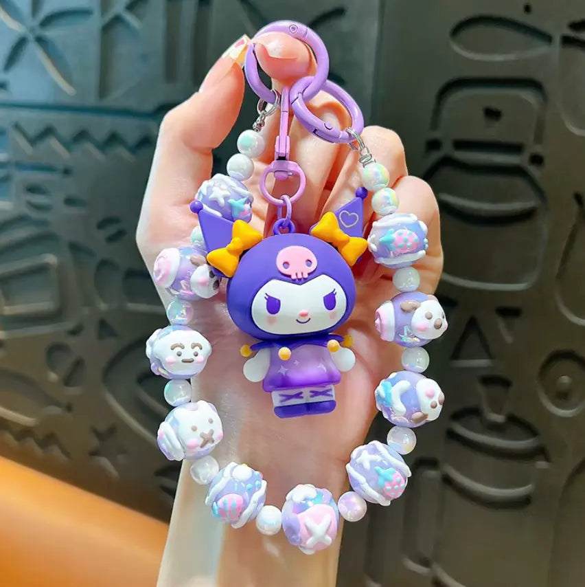 Cute Cartoon Acrylic Anime Keychain Bag Pendant with Bead Wristlet