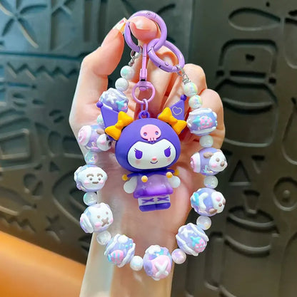 Cute Cartoon Acrylic Anime Keychain Bag Pendant with Bead Wristlet