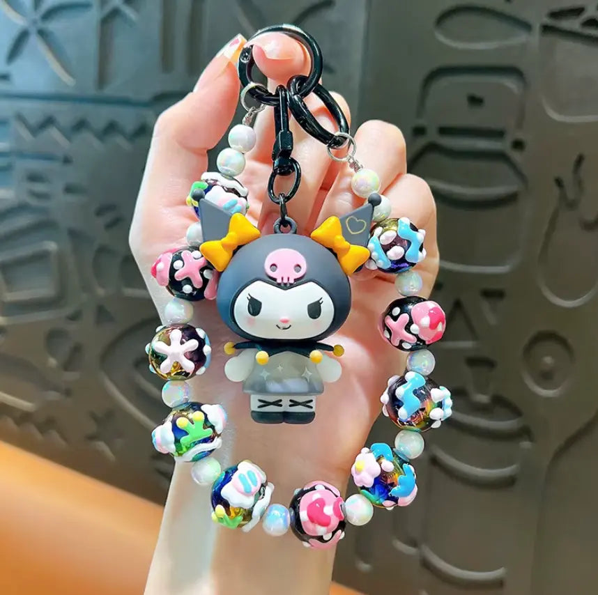 Cute Cartoon Acrylic Anime Keychain Bag Pendant with Bead Wristlet
