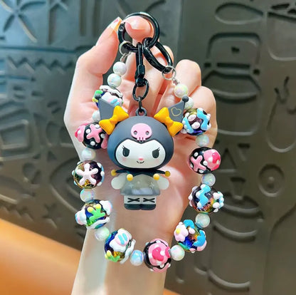 Cute Cartoon Acrylic Anime Keychain Bag Pendant with Bead Wristlet