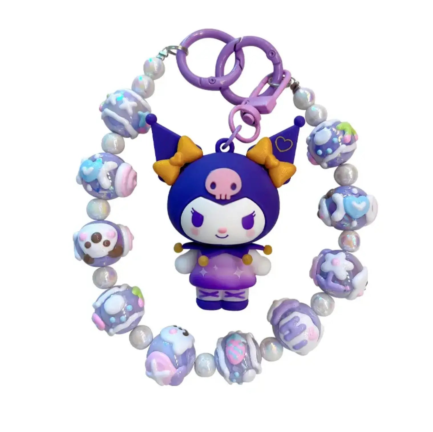 Cute Cartoon Acrylic Anime Keychain Bag Pendant with Bead Wristlet