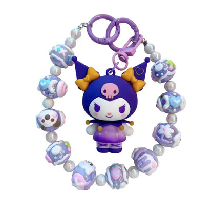 Cute Cartoon Acrylic Anime Keychain Bag Pendant with Bead Wristlet