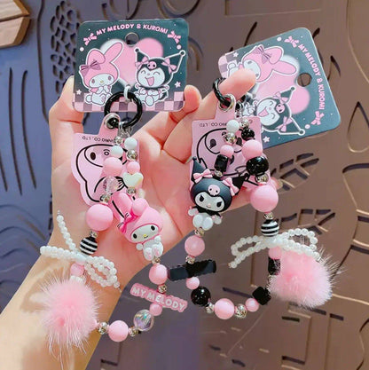 Cute Cartoon Acrylic Anime Keychain Bag Pendant with Bead Wristlet