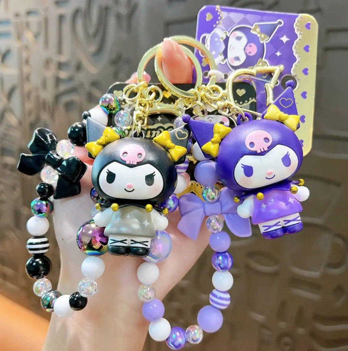 Cute Cartoon Acrylic Anime Keychain Bag Pendant with Bead Wristlet