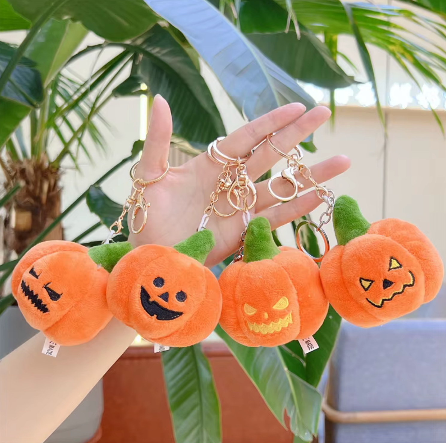 Fendiz Halloween Pumpkin Keychain Cotton Plush Small Ghost Backpack Hanging Doll Bag