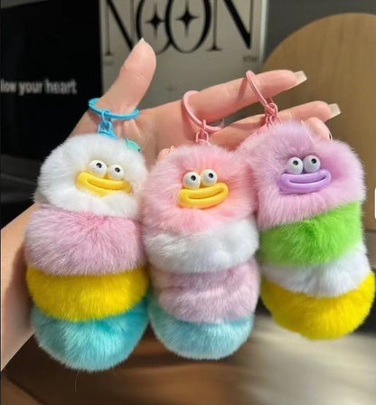 Fendiz Pompom Clown Keychain Plushies Plush Stuffed Sausage Big Mouth Colorful Rabbit Furry Pendant Backpack Decor