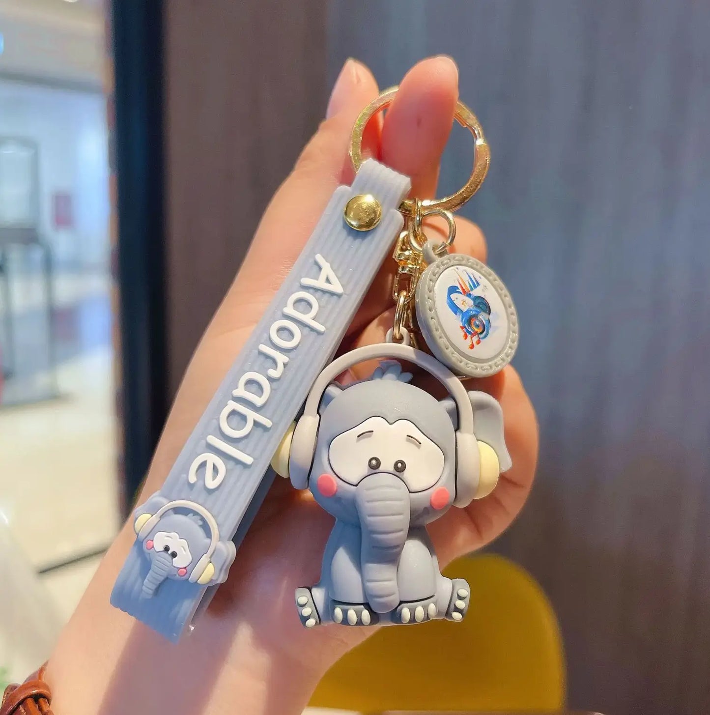 Cute Headset Elephant Panda Plastic KeyChains And Pendants llaveros Rubber