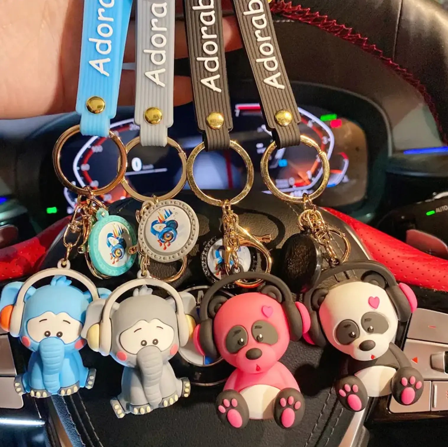 Cute Headset Elephant Panda Plastic KeyChains And Pendants llaveros Rubber