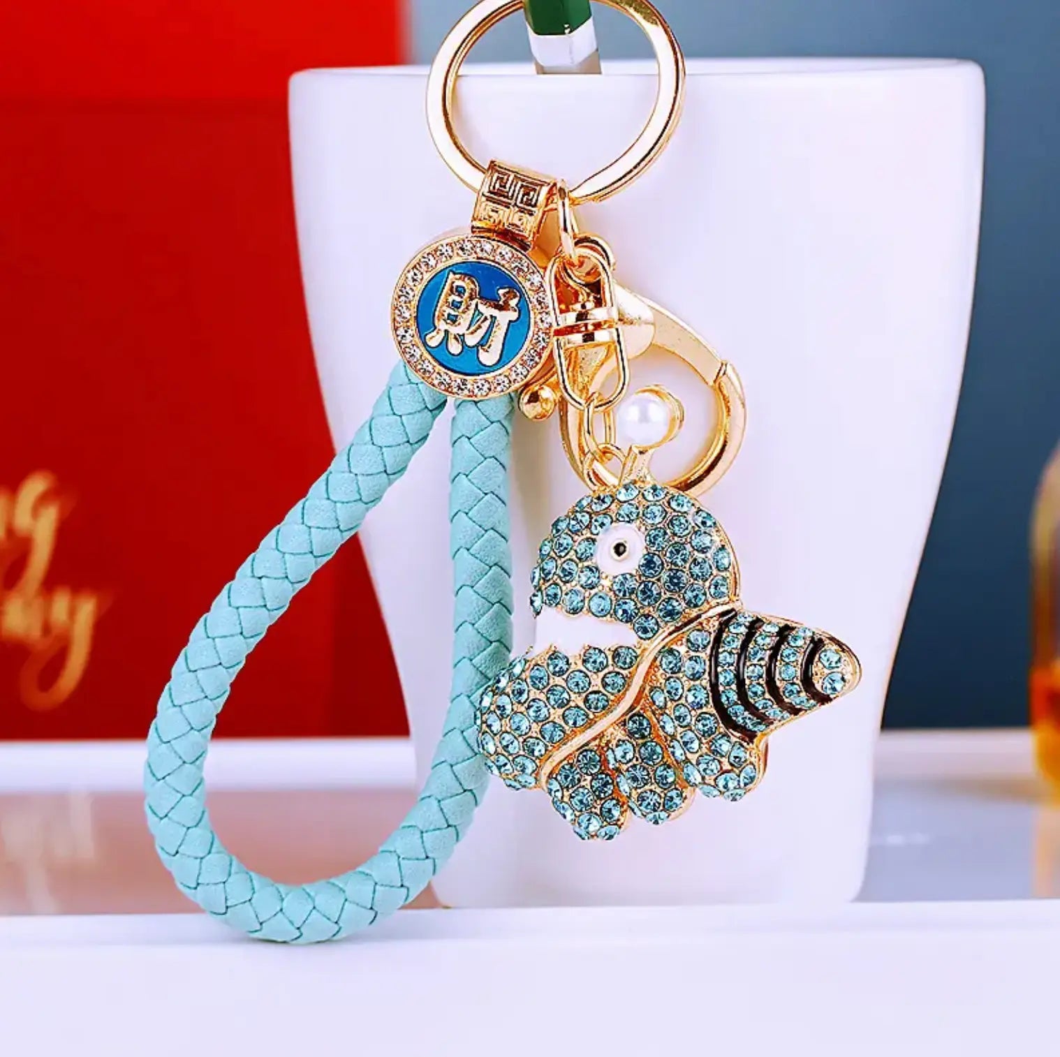 Rhinestone Octopus Car Keychain Metal Cute Bag Pendant With Woven Rope