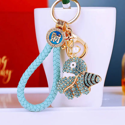 Rhinestone Octopus Car Keychain Metal Cute Bag Pendant With Woven Rope