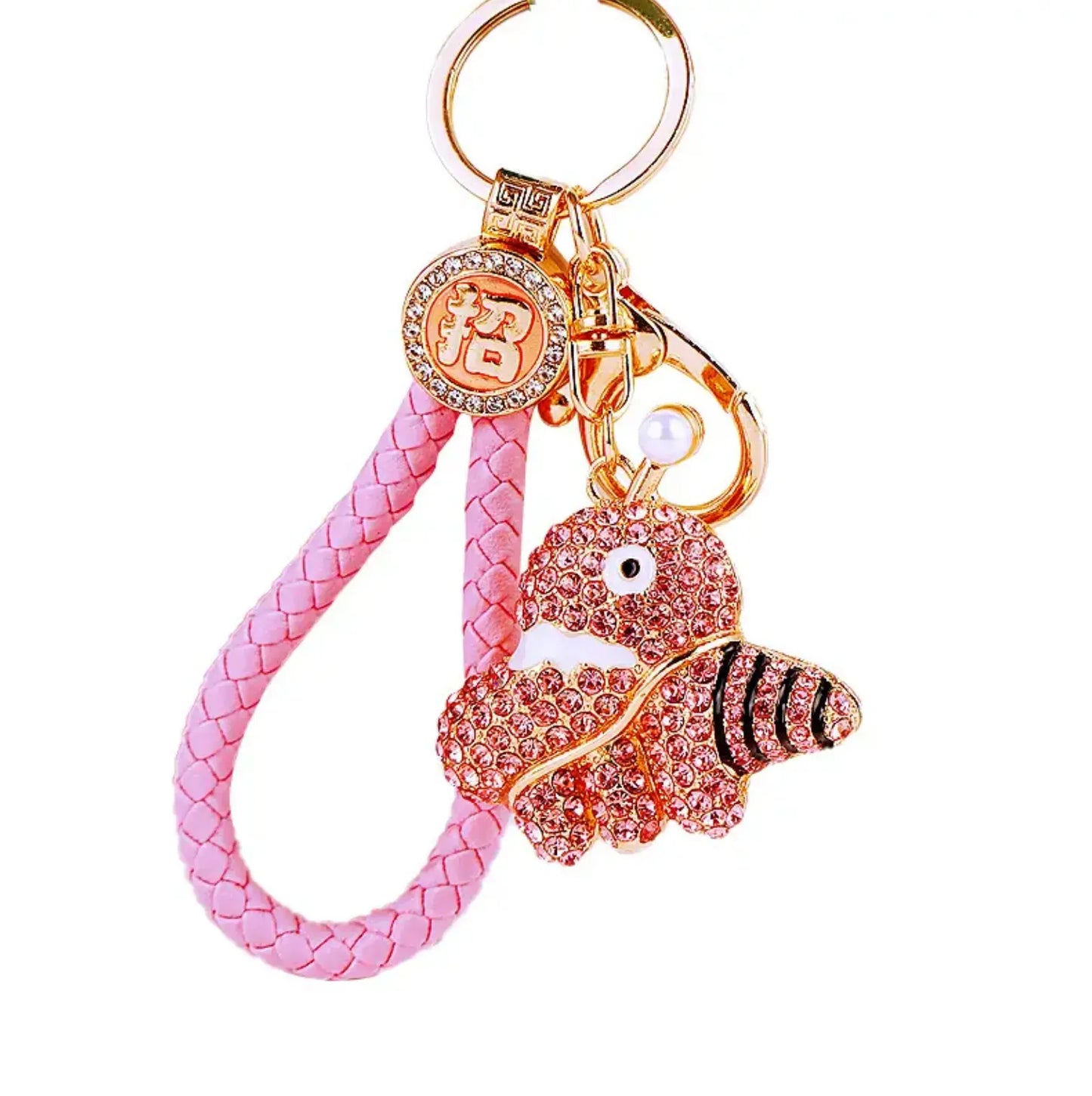 Rhinestone Octopus Car Keychain Metal Cute Bag Pendant With Woven Rope