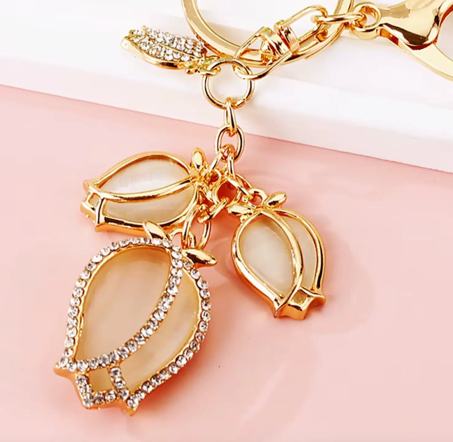 Zinc Alloy Keychains 3D Tulip Key Chain Luxury Rhinestone Keychain