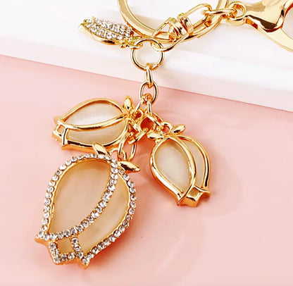 Zinc Alloy Keychains 3D Tulip Key Chain Luxury Rhinestone Keychain