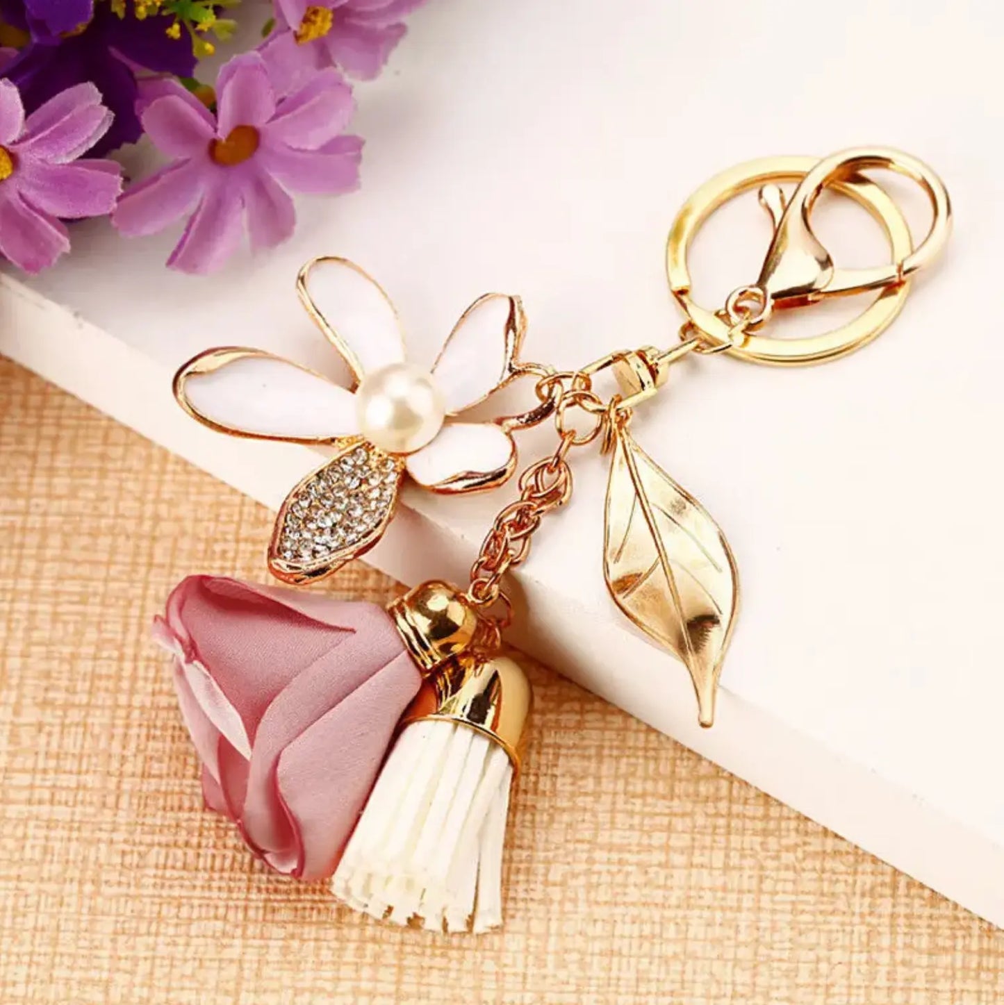 Zinc Alloy Keychains 3D Tulip Key Chain Luxury Rhinestone Keychain
