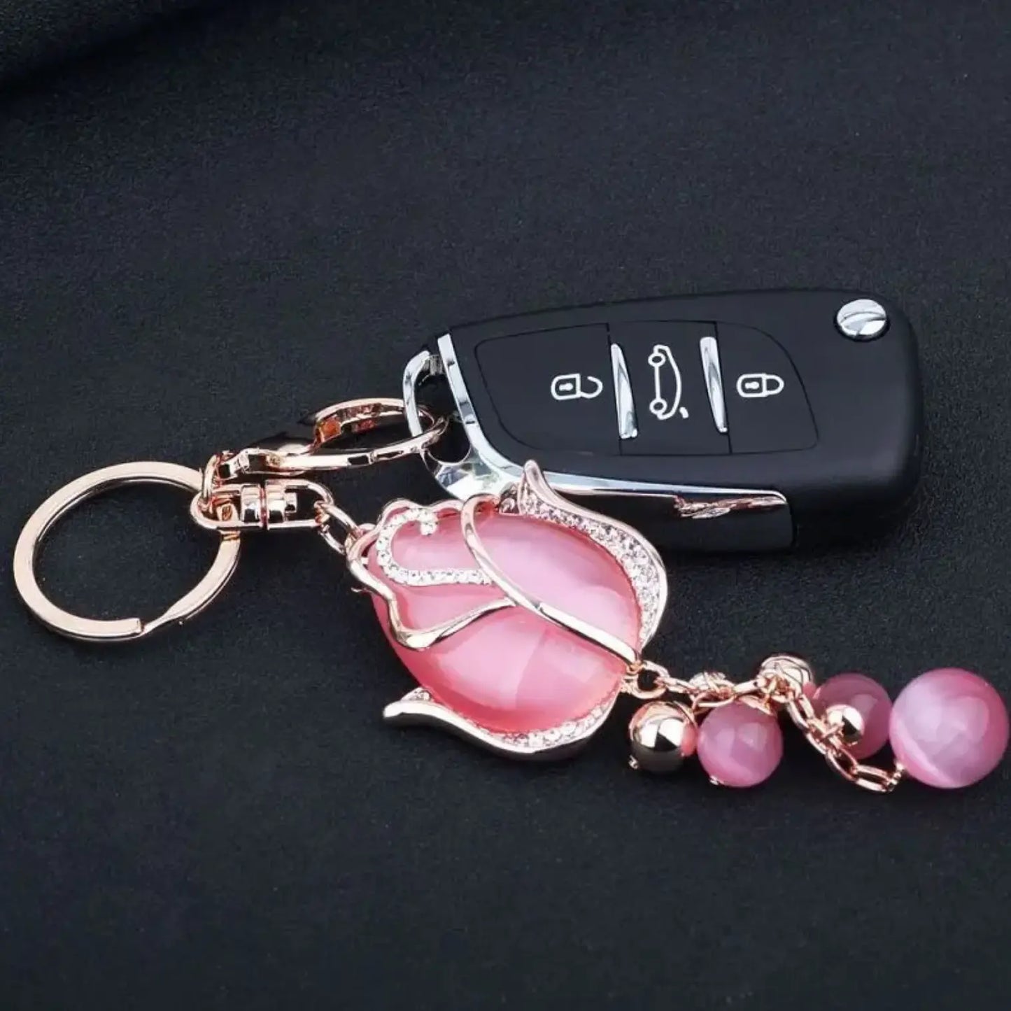 Zinc Alloy Keychains 3D Tulip Key Chain Luxury Rhinestone Keychain