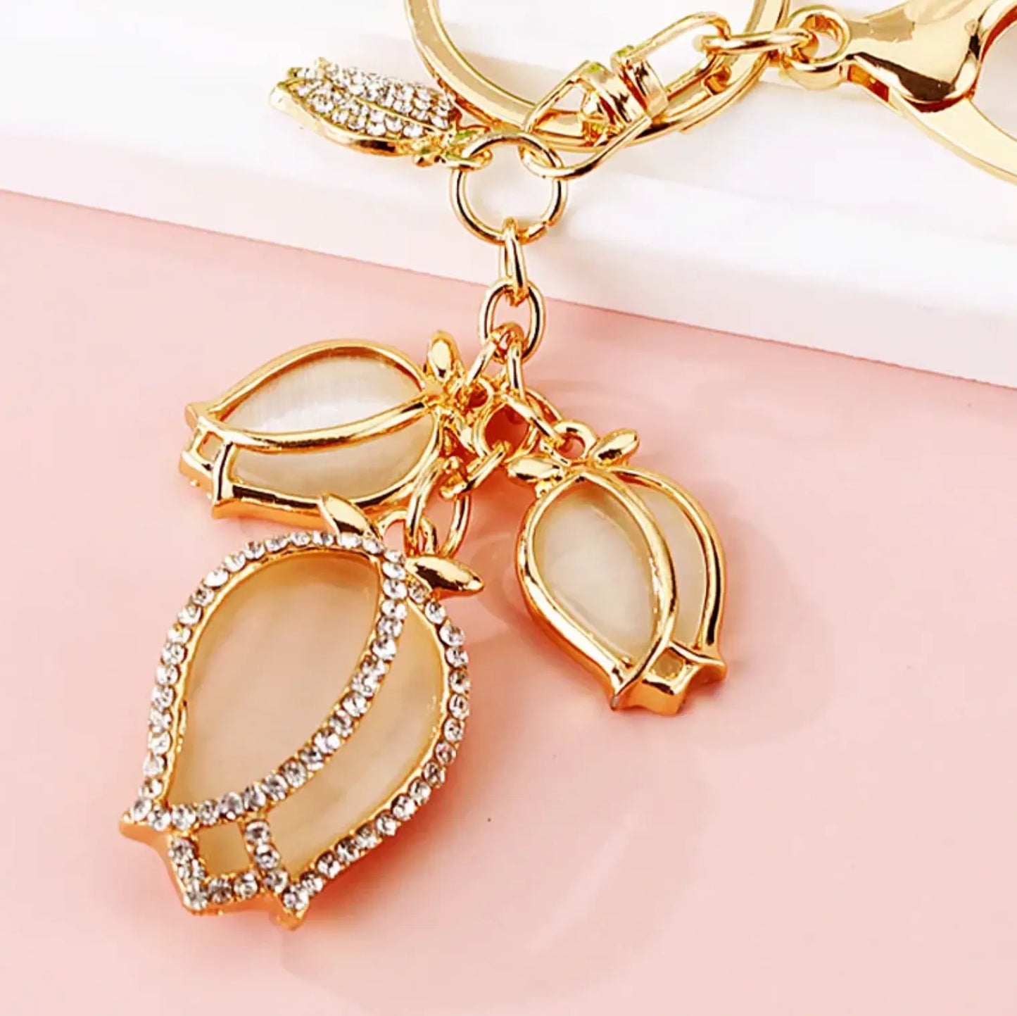Zinc Alloy Keychains 3D Tulip Key Chain Luxury Rhinestone Keychain