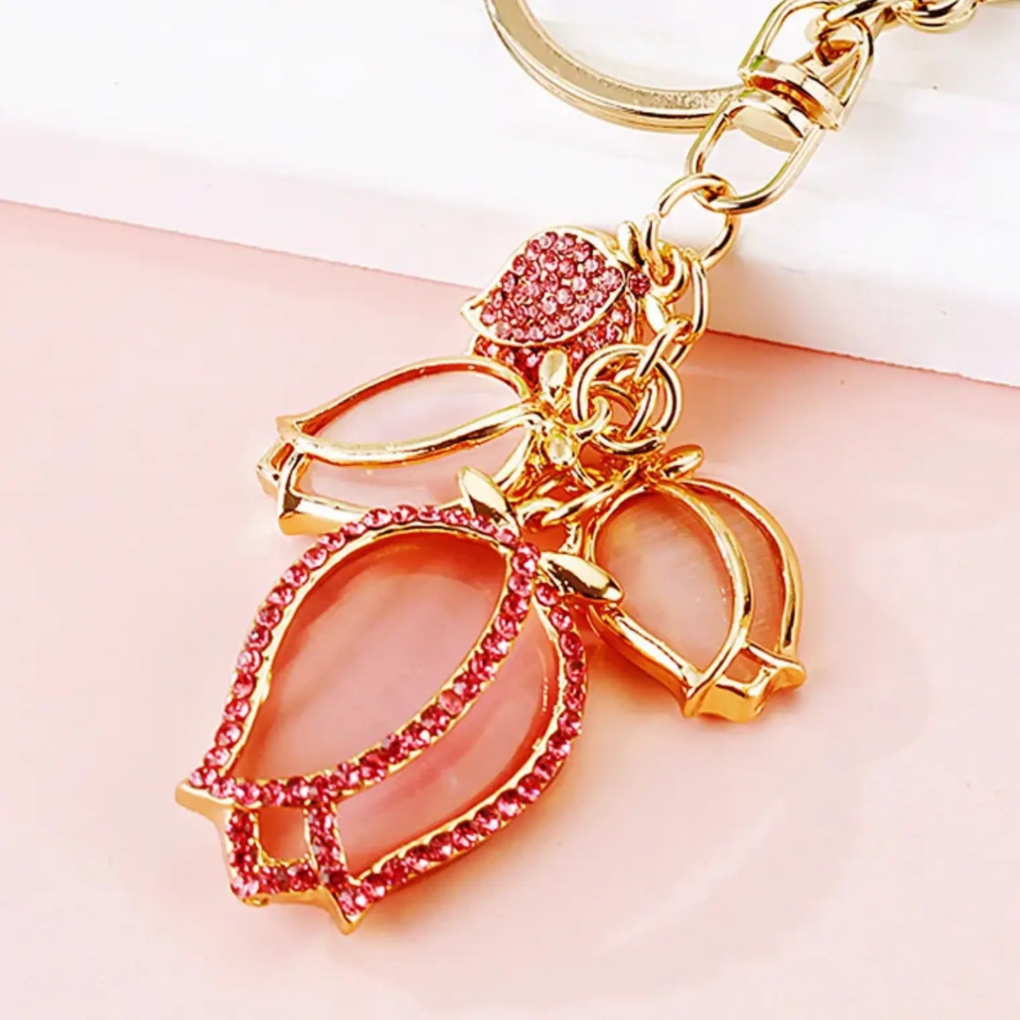 Zinc Alloy Keychains 3D Tulip Key Chain Luxury Rhinestone Keychain
