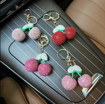 Big cherry keychain Diamond Keychain Bling Key Chains Big Rhinestone Women Bag Car Keys Accessories Fruit Keychain Cherry