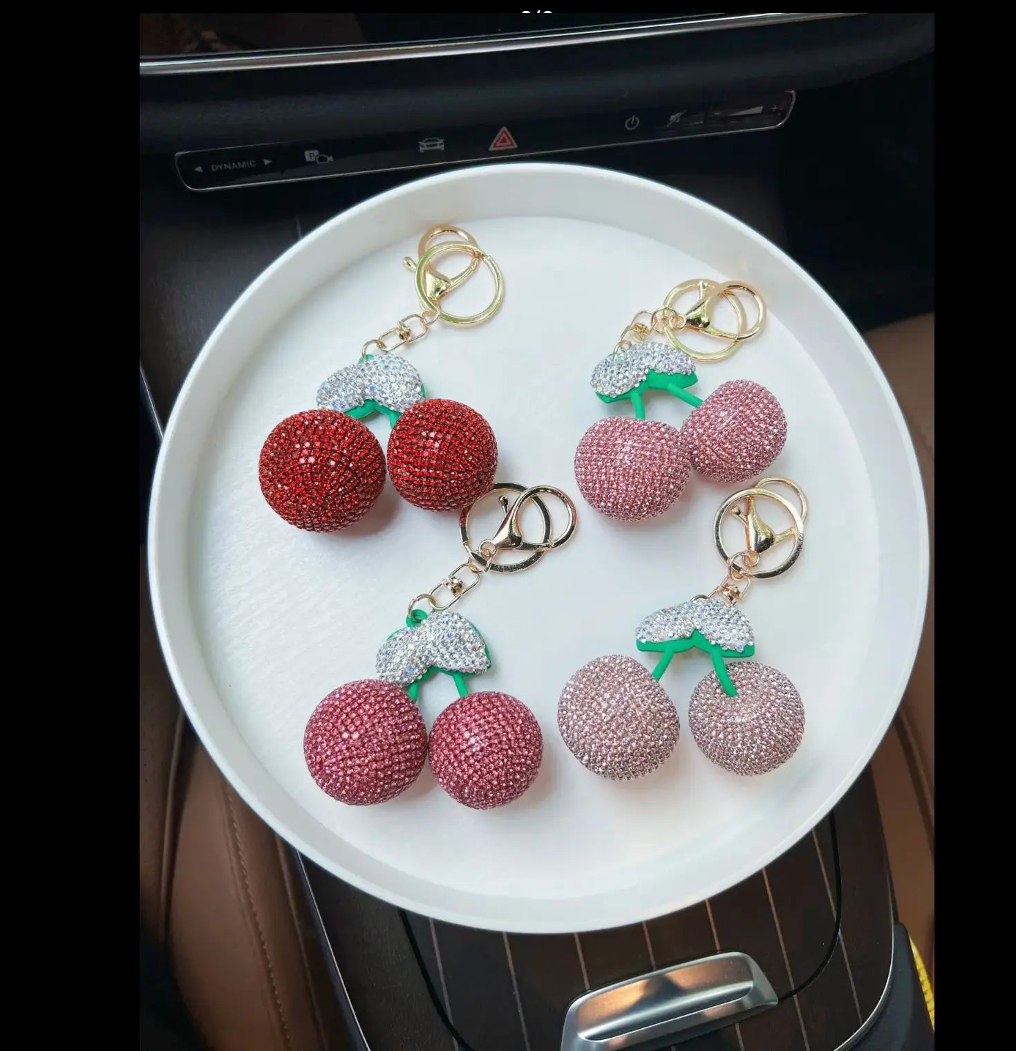 Big cherry keychain Diamond Keychain Bling Key Chains Big Rhinestone Women Bag Car Keys Accessories Fruit Keychain Cherry