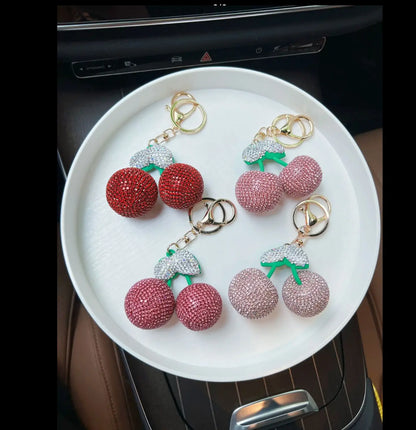 Big cherry keychain Diamond Keychain Bling Key Chains Big Rhinestone Women Bag Car Keys Accessories Fruit Keychain Cherry