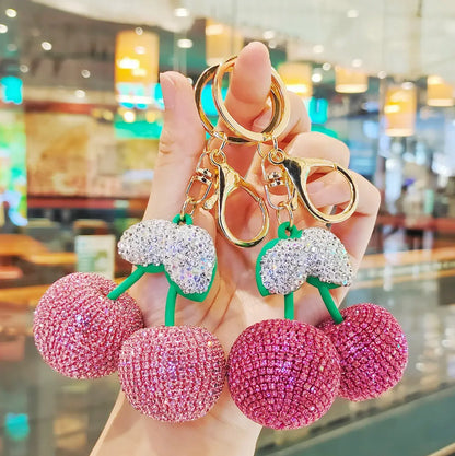 Big cherry keychain Diamond Keychain Bling Key Chains Big Rhinestone Women Bag Car Keys Accessories Fruit Keychain Cherry