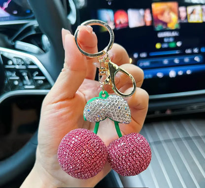 Big cherry keychain Diamond Keychain Bling Key Chains Big Rhinestone Women Bag Car Keys Accessories Fruit Keychain Cherry