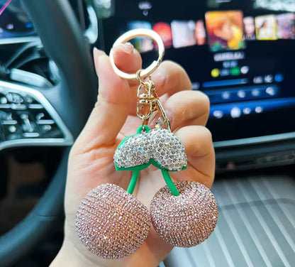 Big cherry keychain Diamond Keychain Bling Key Chains Big Rhinestone Women Bag Car Keys Accessories Fruit Keychain Cherry