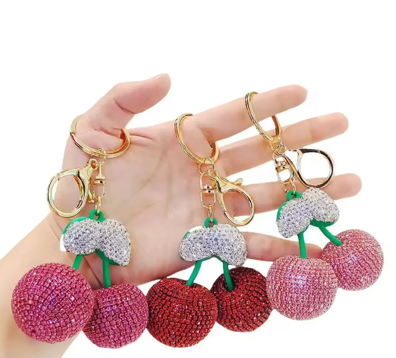 Big cherry keychain Diamond Keychain Bling Key Chains Big Rhinestone Women Bag Car Keys Accessories Fruit Keychain Cherry
