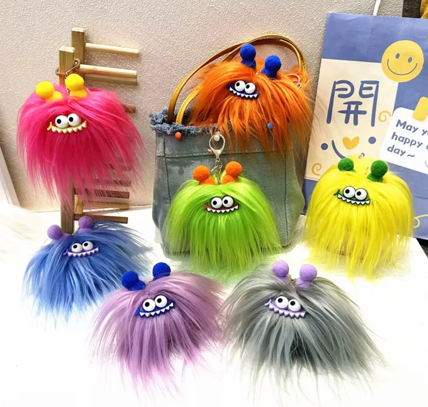 New Cute Stars Cute Cartoon Monster Plush Keychain Monster Plush Toy Doll Sausage Creative Ugly Plush Doll