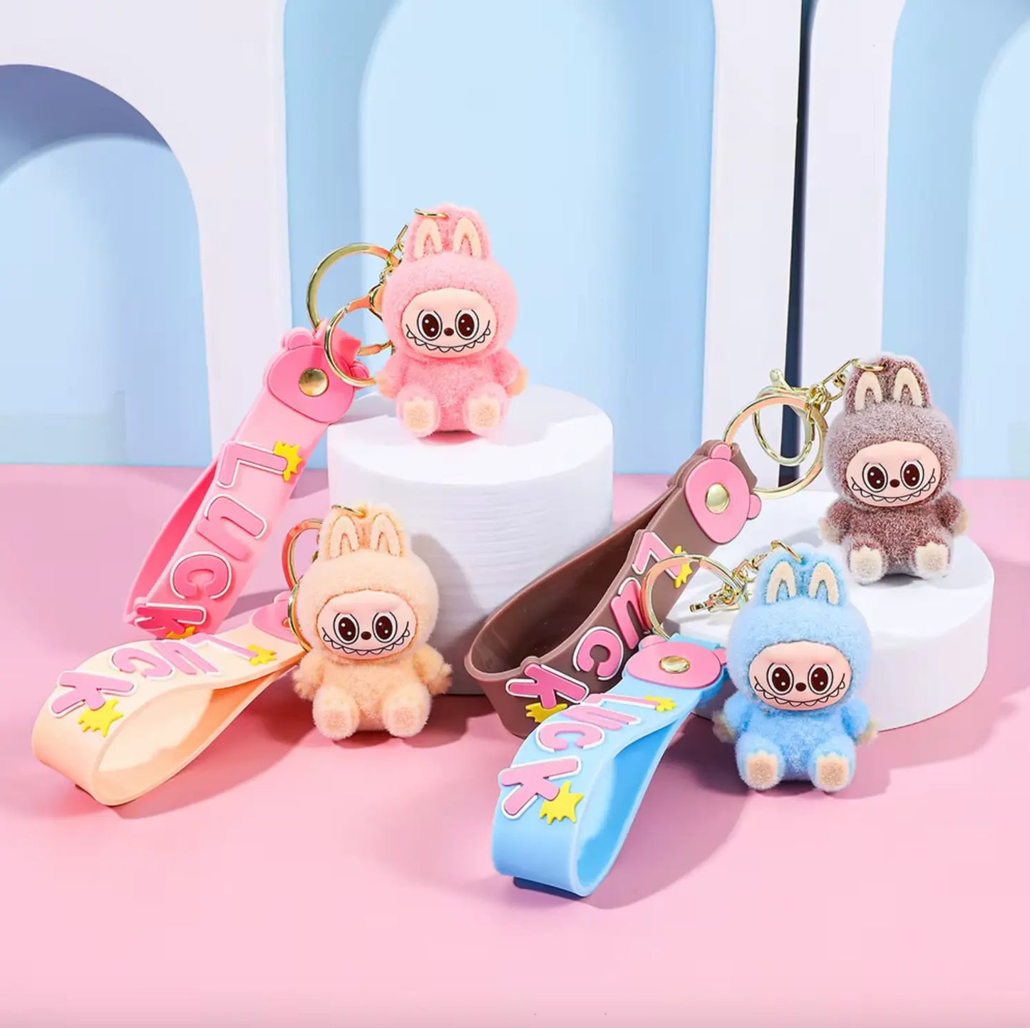 Fendiz Labubu Key Chain Anime Cartoon Keychain Backpack Decoration Car Key Accessories