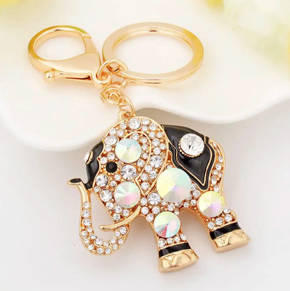 Purse Charm Rhinestone Crystal Keychains Lucky Crystal Elephant Colorful Opal