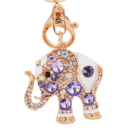 Purse Charm Rhinestone Crystal Keychains Lucky Crystal Elephant Colorful Opal