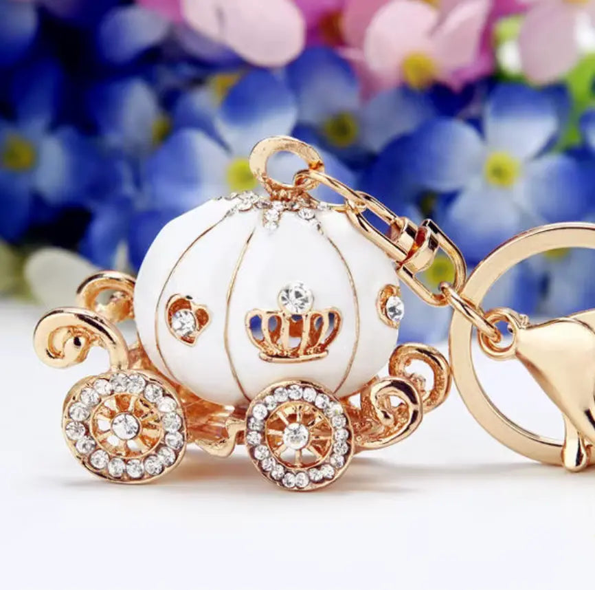 Crystal Pumpkin Car Cartoon Alloy Keychains Princess Carriage Rhinestone Metal