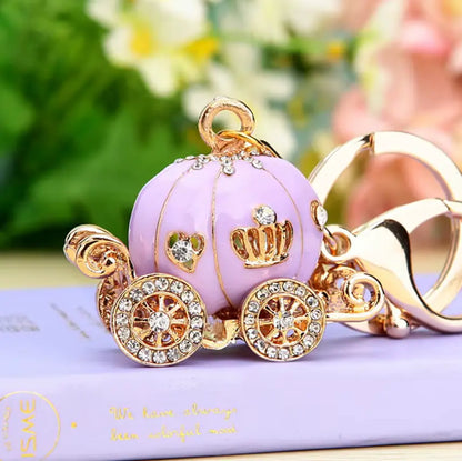 Crystal Pumpkin Car Cartoon Alloy Keychains Princess Carriage Rhinestone Metal