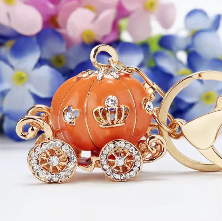Crystal Pumpkin Car Cartoon Alloy Keychains Princess Carriage Rhinestone Metal