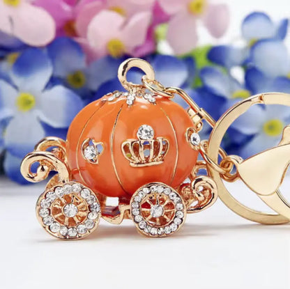 Crystal Pumpkin Car Cartoon Alloy Keychains Princess Carriage Rhinestone Metal