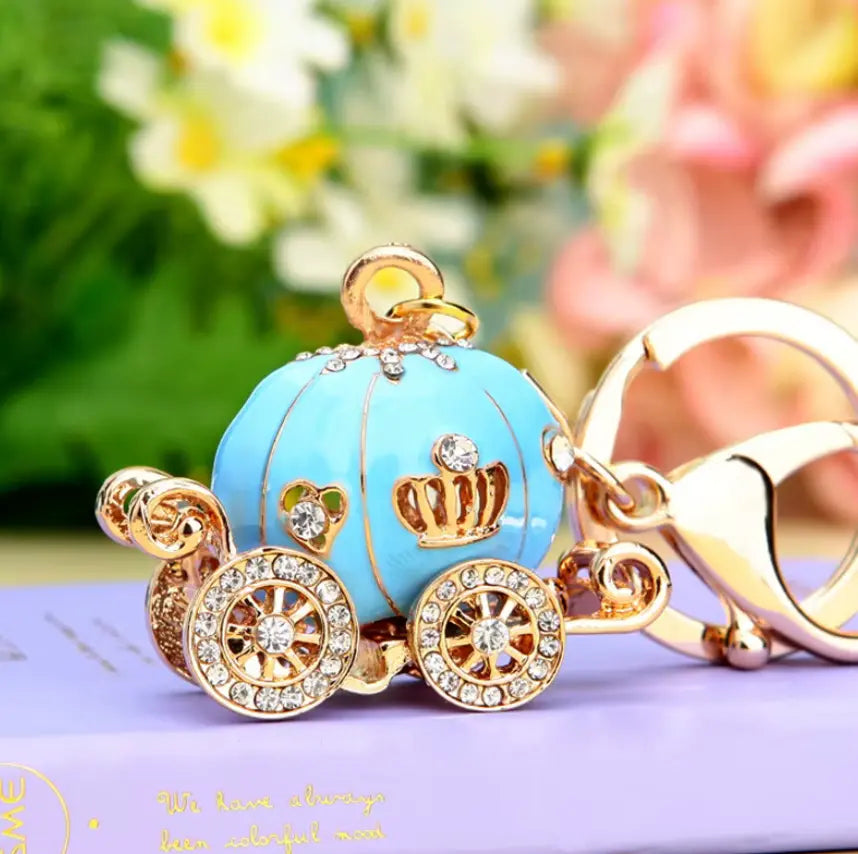 Crystal Pumpkin Car Cartoon Alloy Keychains Princess Carriage Rhinestone Metal