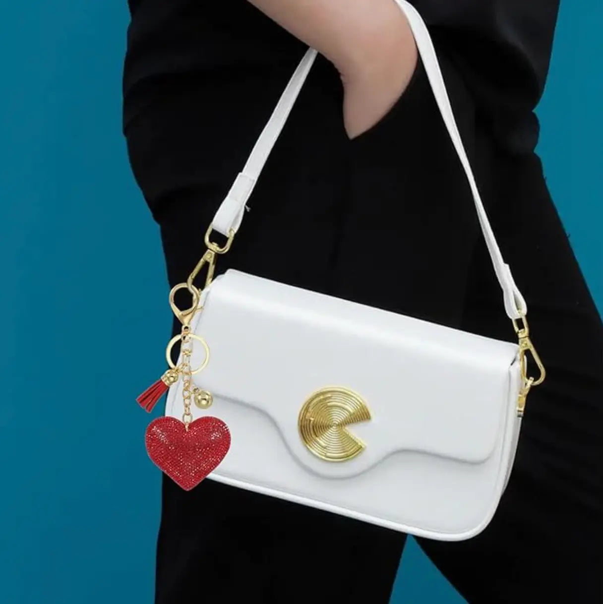 Fendiz Glitter Keychain Premium Crystal Tassel Key Chain Leather Bag Charm