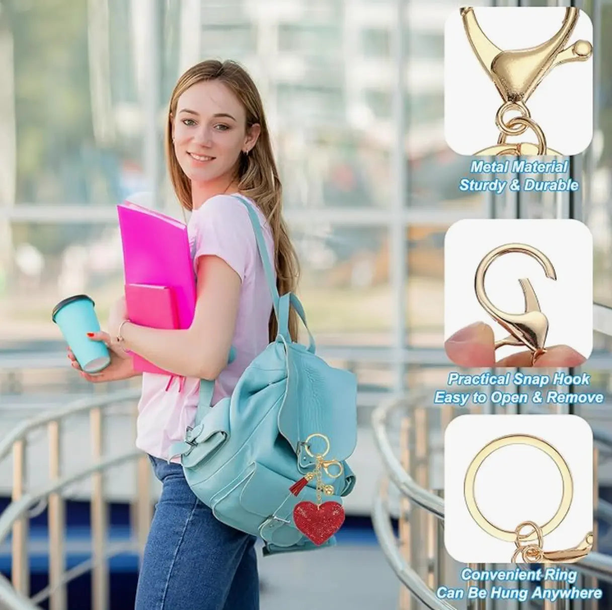 Fendiz Glitter Keychain Premium Crystal Tassel Key Chain Leather Bag Charm