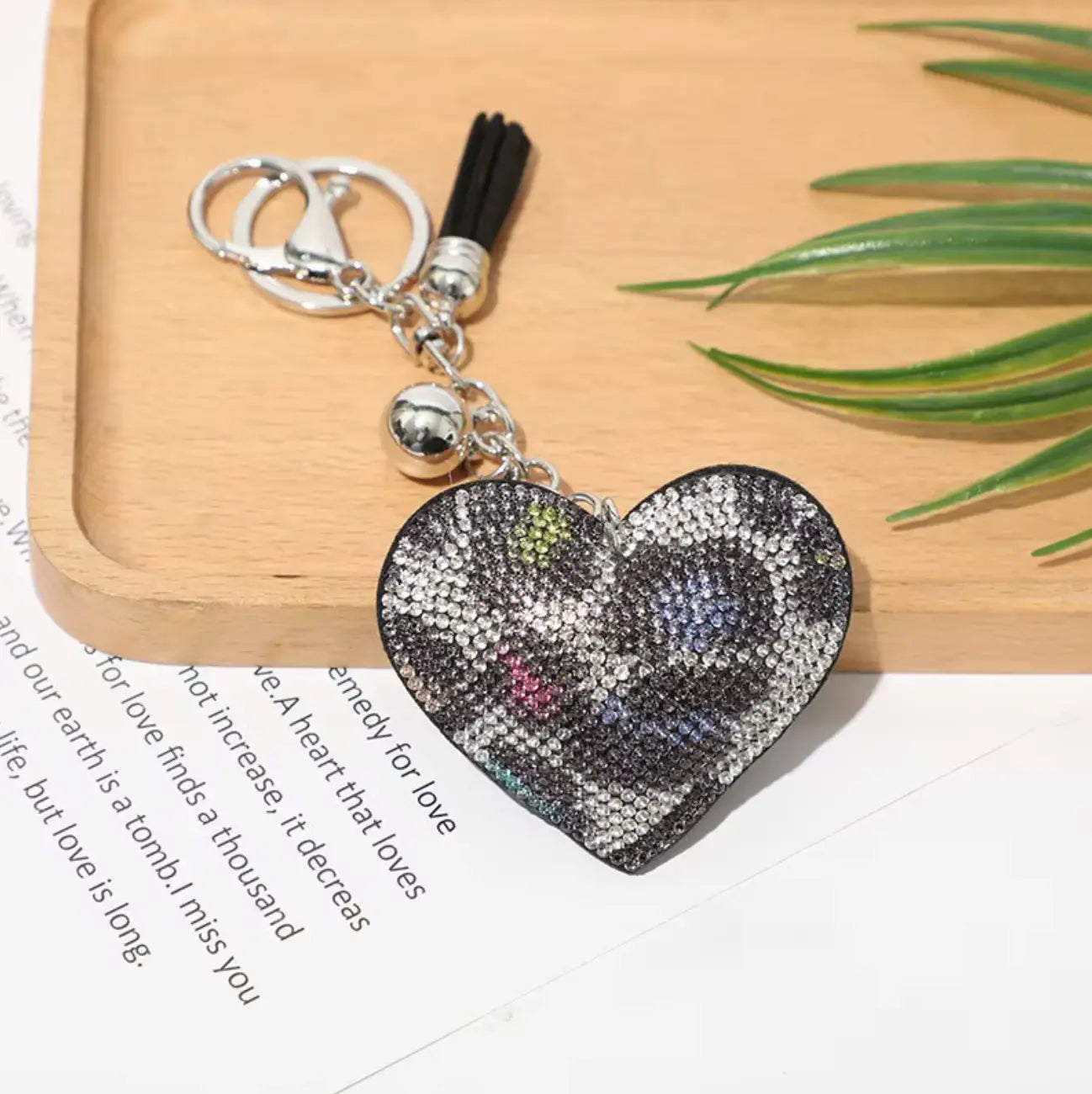 Fendiz Glitter Keychain Premium Crystal Tassel Key Chain Leather Bag Charm