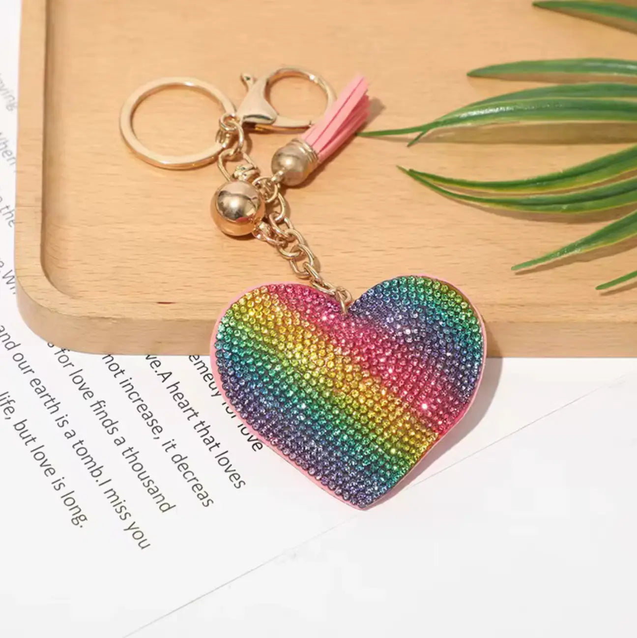 Fendiz Glitter Keychain Premium Crystal Tassel Key Chain Leather Bag Charm