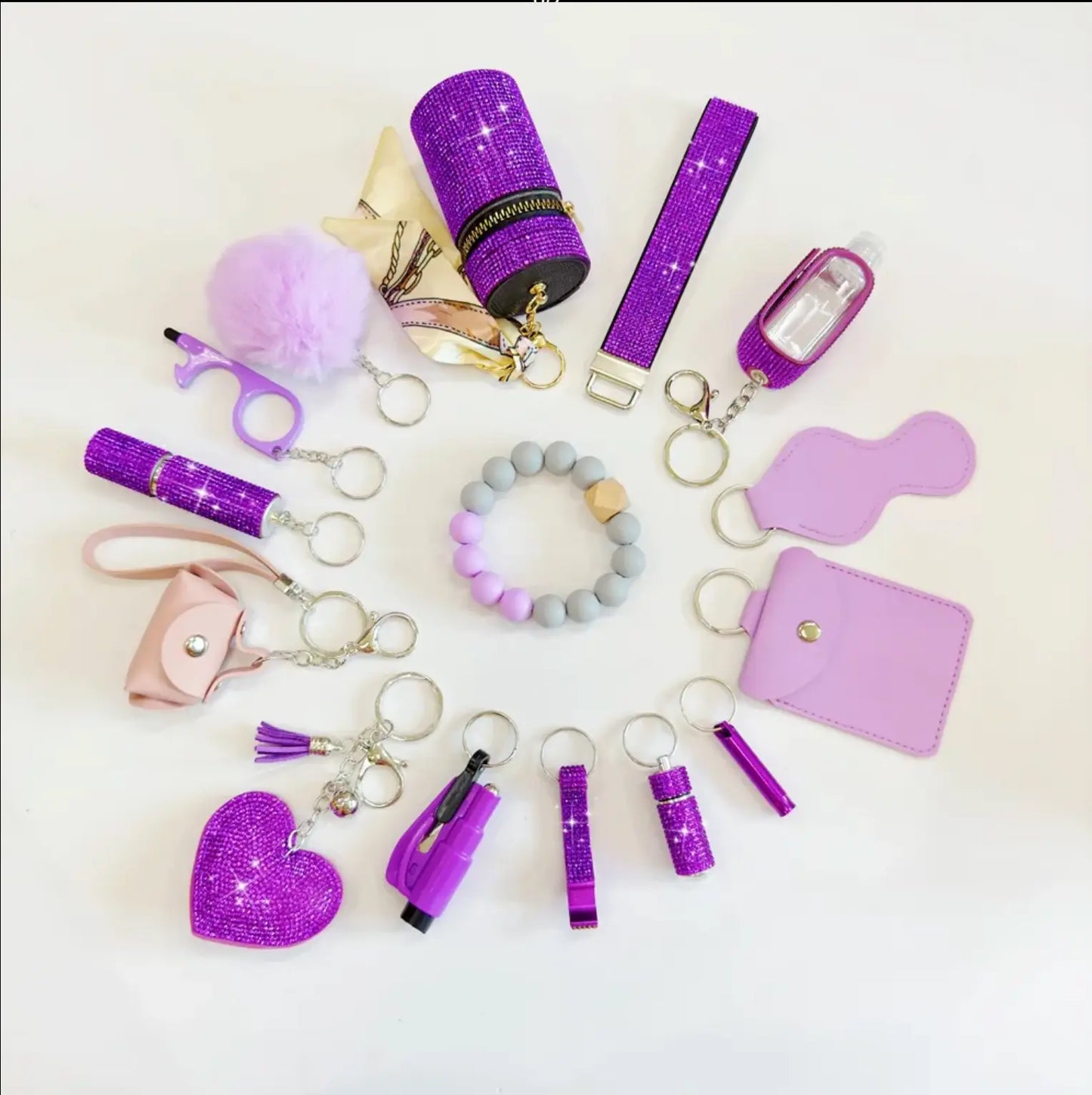 New 14pcs/Set Rhinestone Keychain Self-Defense Bling