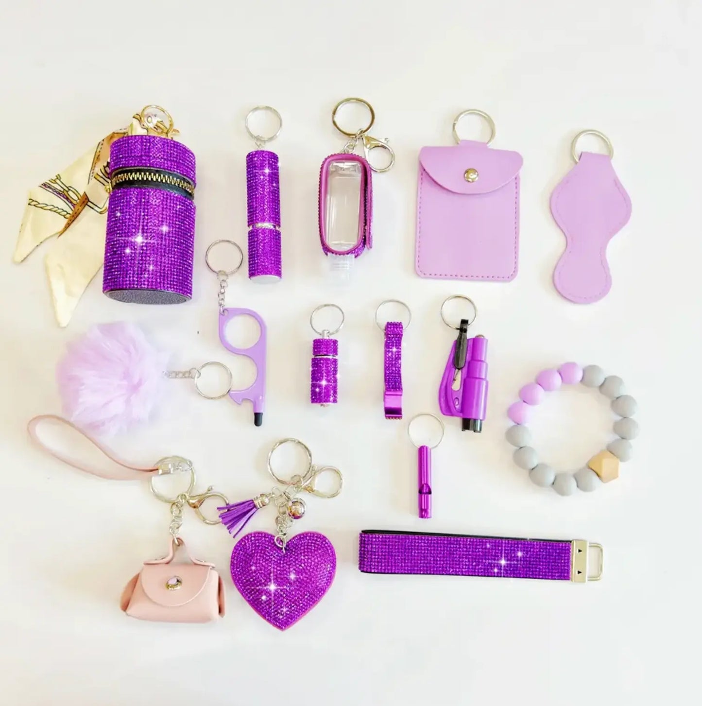 New 14pcs/Set Rhinestone Keychain Self-Defense Bling