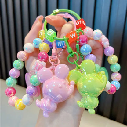 Color beaded Acrylic keychains Couple Bag KeyChains Electroplated Mouse