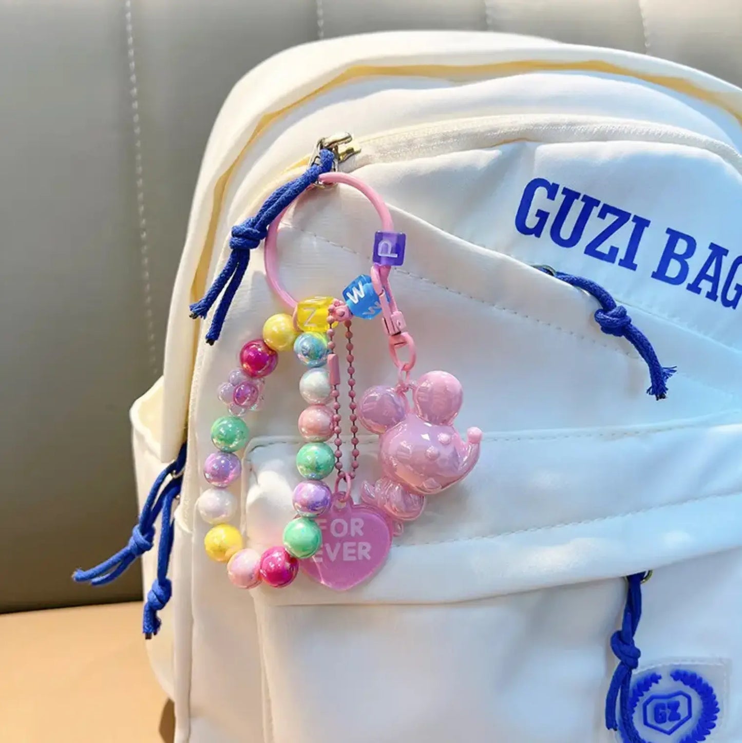 Color beaded Acrylic keychains Couple Bag KeyChains Electroplated Mouse